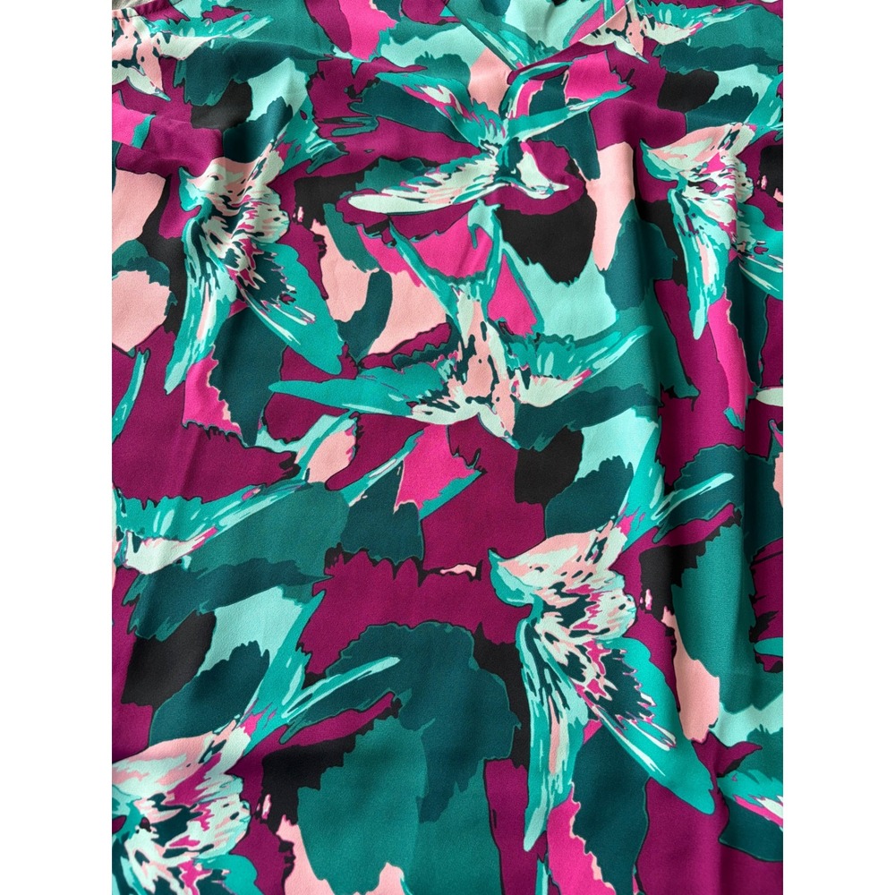 Nine West Womens 2X Abstract Floral Sleeveless V-Neck Blouse Magenta Teal Pink - Picture 9 of 9